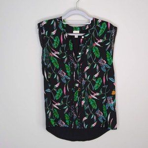 A New Day Tropical Sleeveless Button-Down Tank Top Size Medium